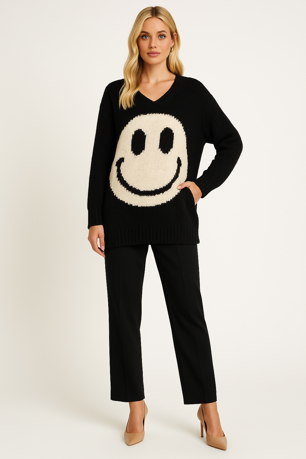 Women's Smiley Face Knit Sweater