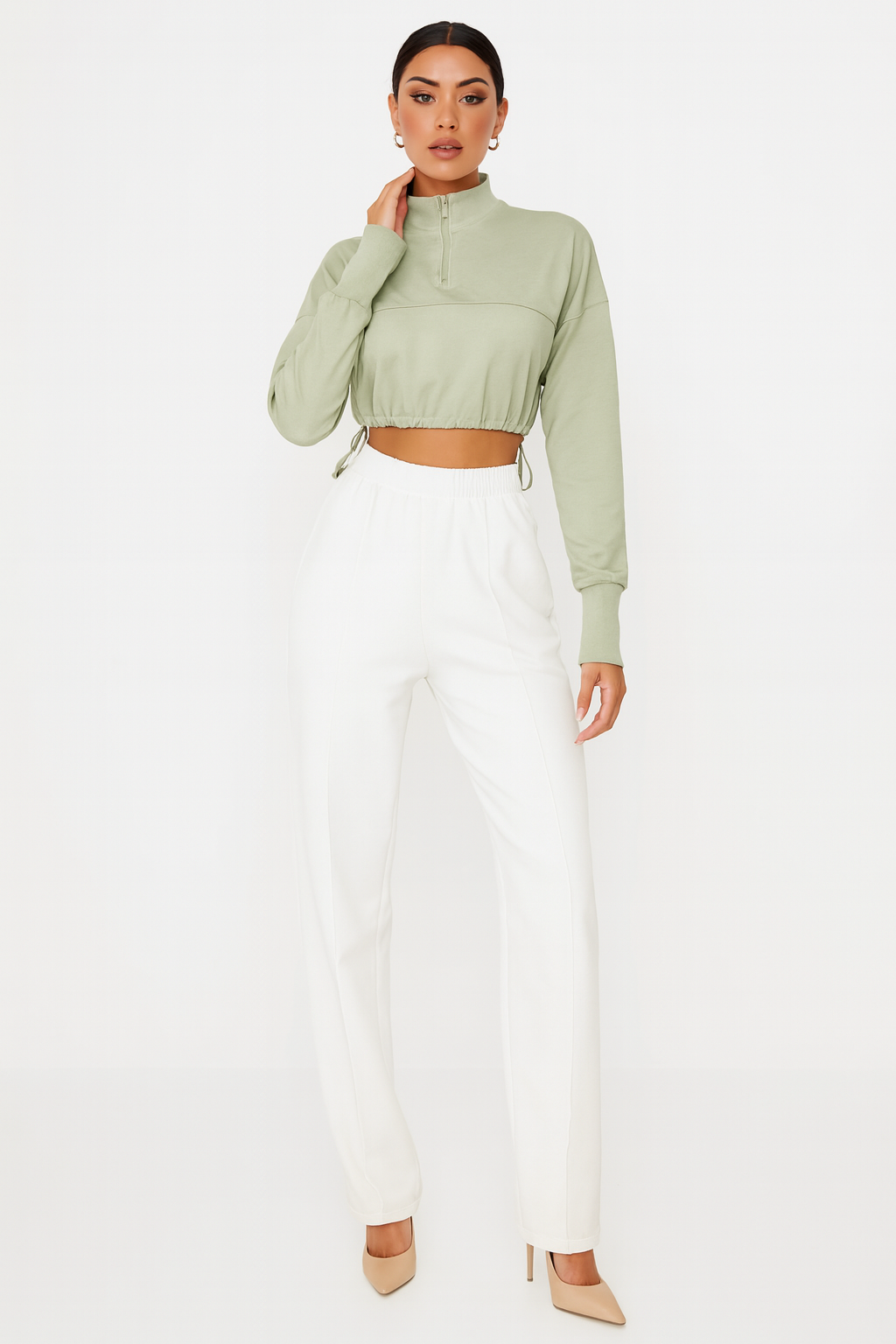 Women’s Zip-Neck Detail Cropped Pullover