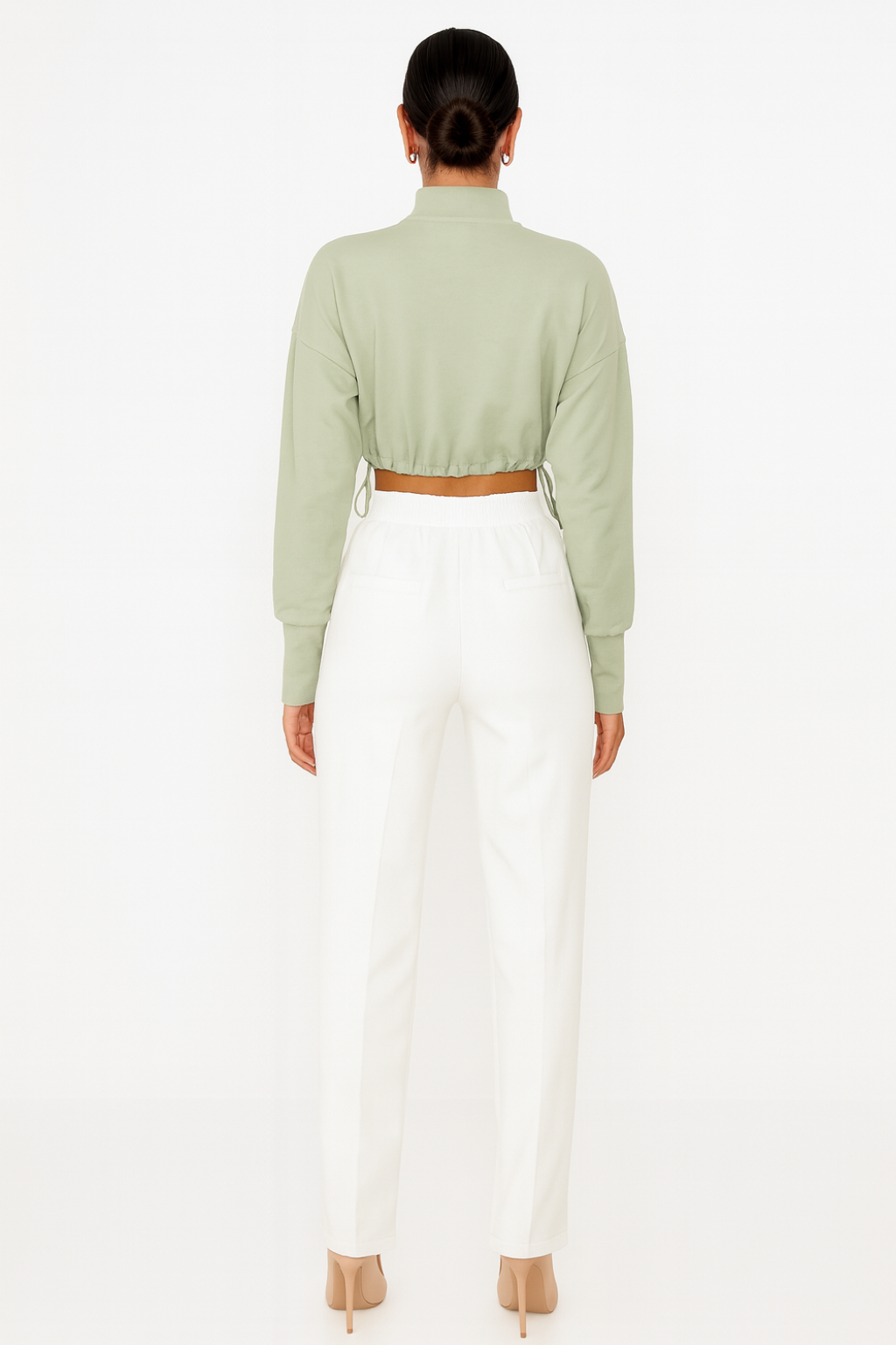 Women’s Zip-Neck Detail Cropped Pullover