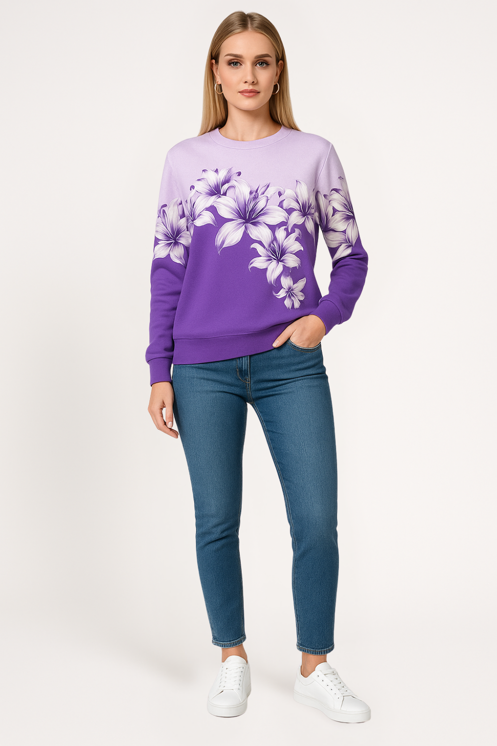 Women’s Floral Print Lightweight Sweatshirt