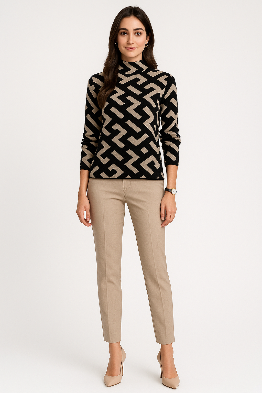 Women’s Long Sleeve Geometric Knit Sweater