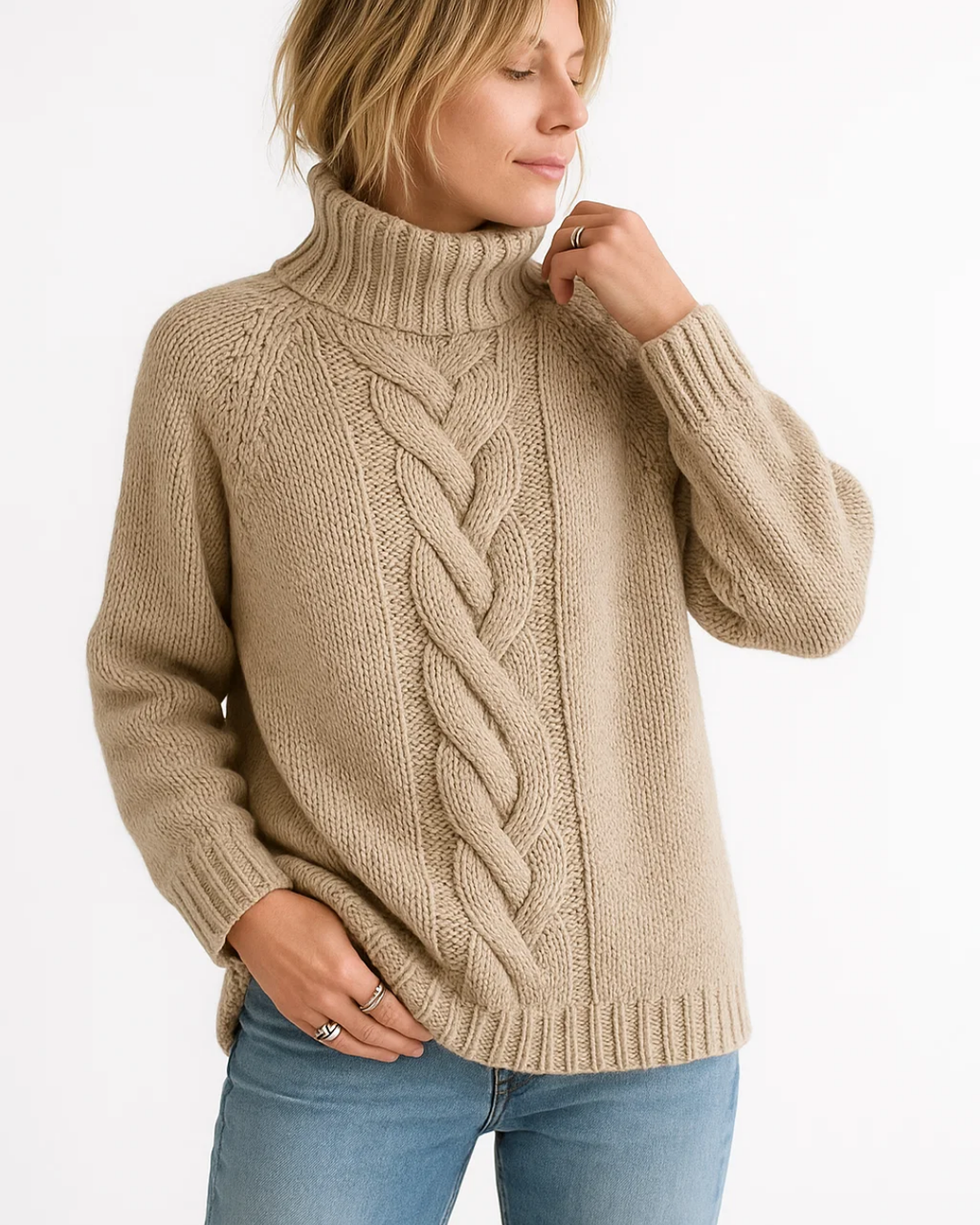 Women's Braided Design Knitted Sweater