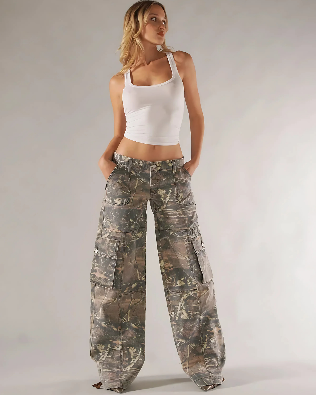Women’s Camouflage Wide Leg Cargo Trousers