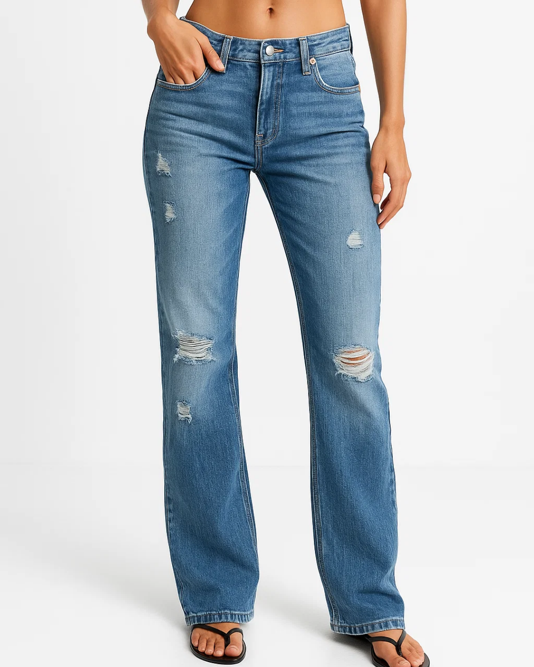 Women’s Casual Ripped Wide-Leg Jeans Trousers