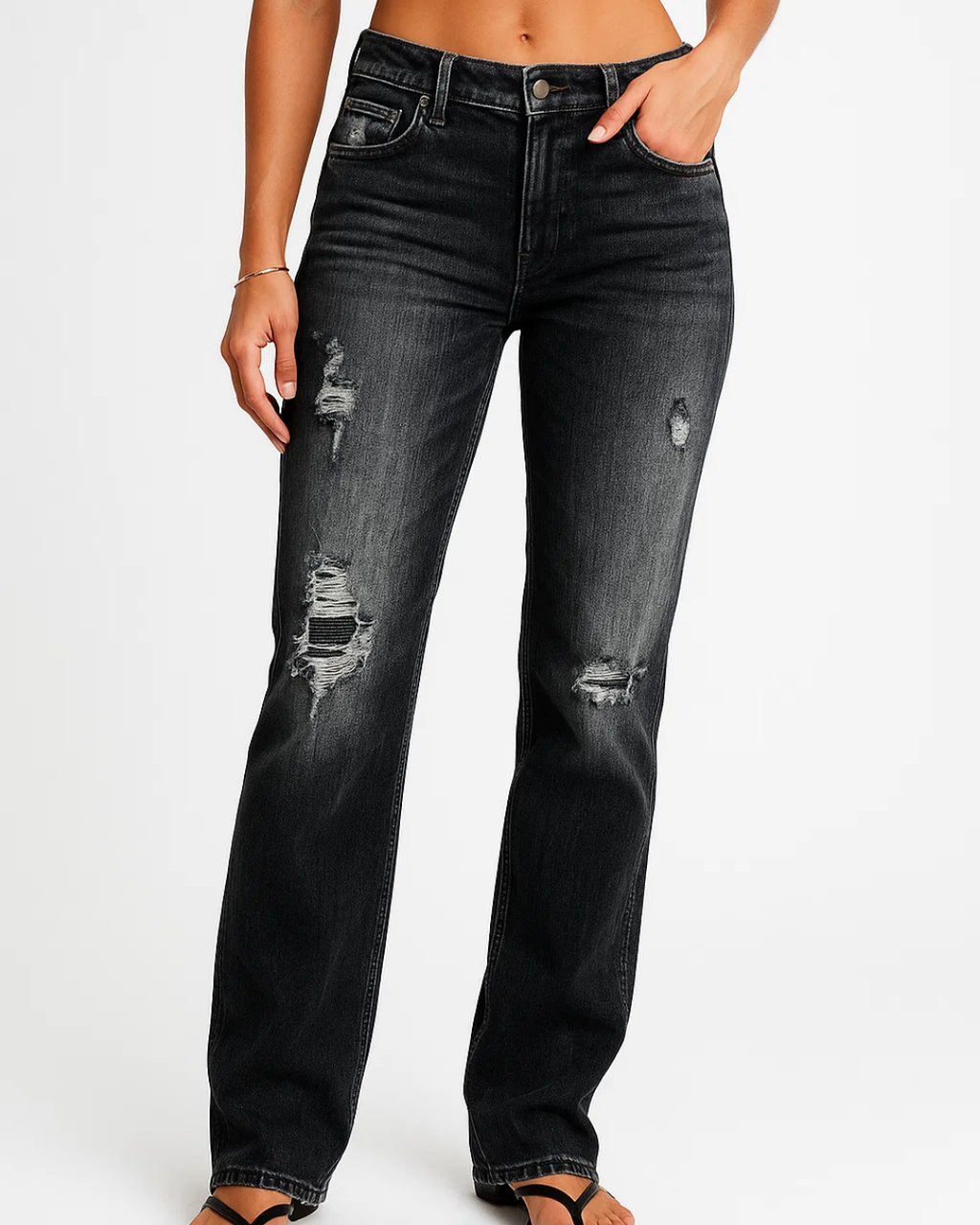 Women’s Casual Ripped Wide-Leg Jeans Trousers