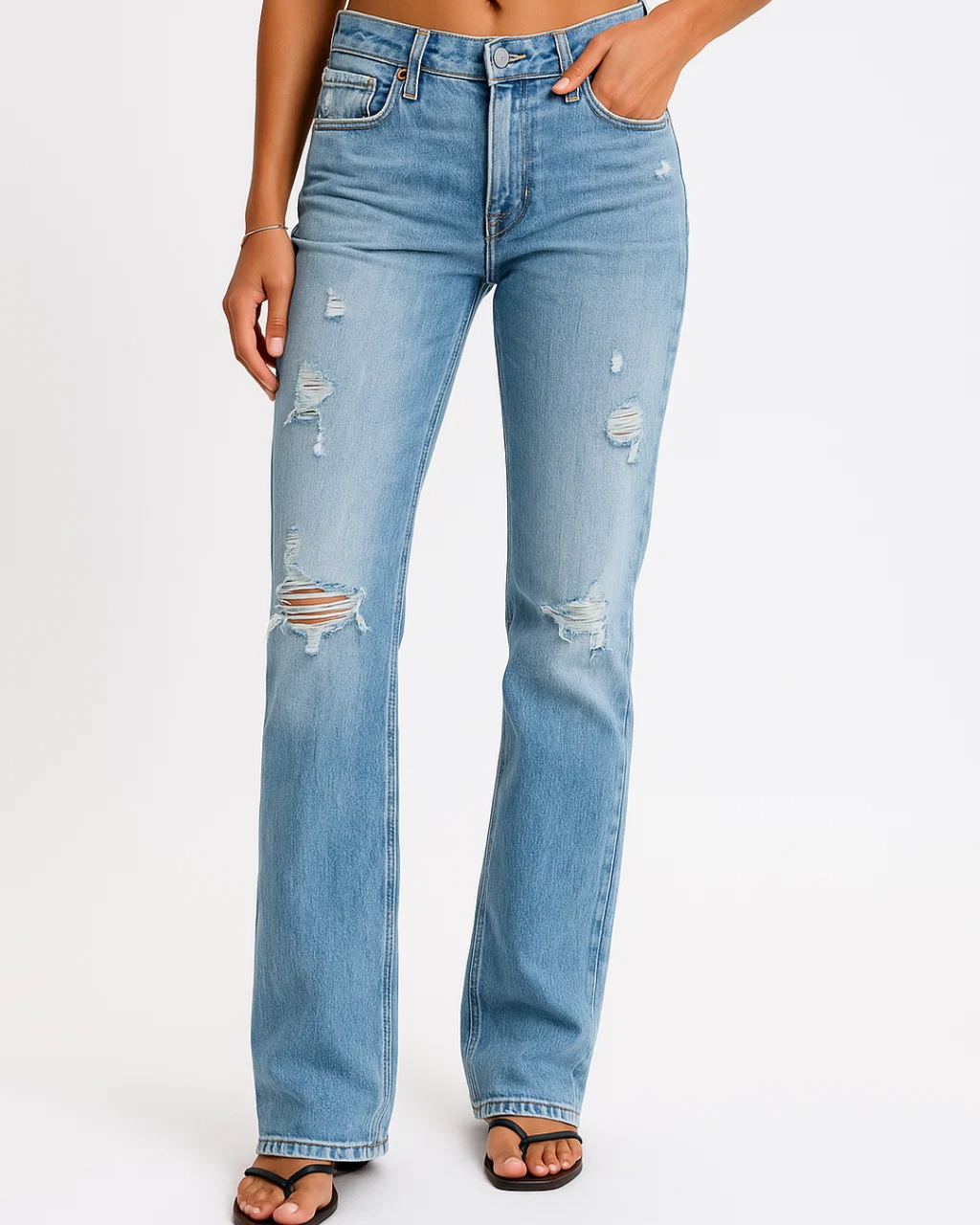 Women’s Casual Ripped Wide-Leg Jeans Trousers