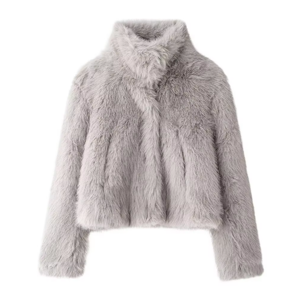 Women's Elegant Jacket with Faux Fur Turtleneck