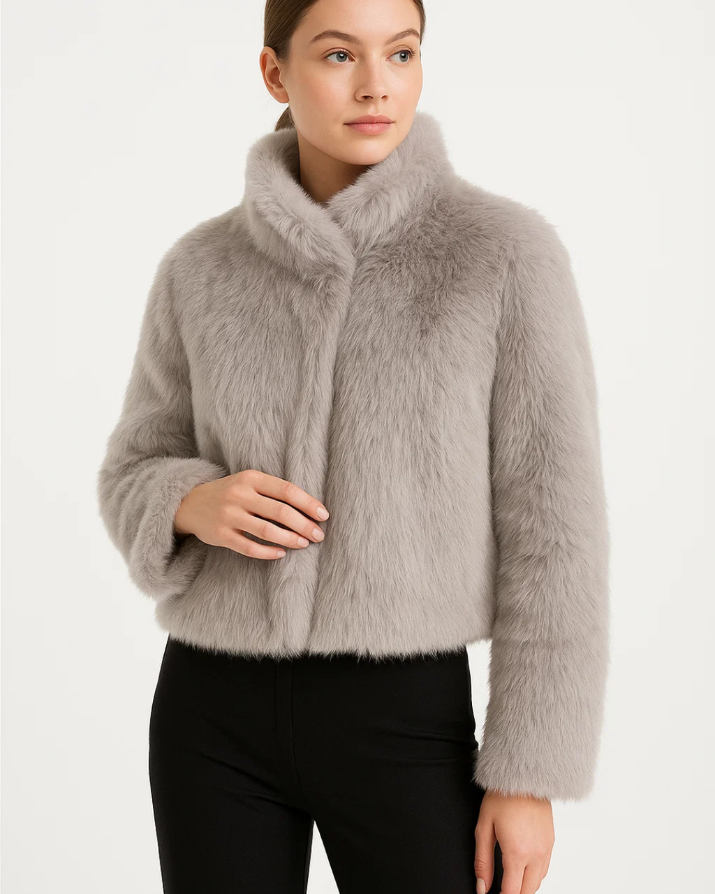 Women's Elegant Jacket with Faux Fur Turtleneck