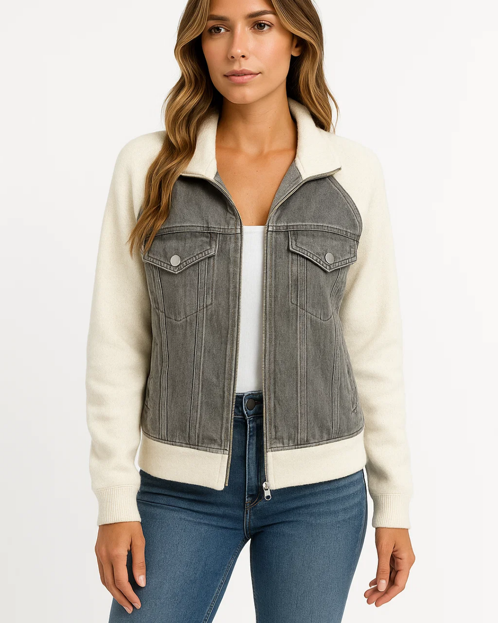 Women's Modern Denim Jacket with Button Fastening