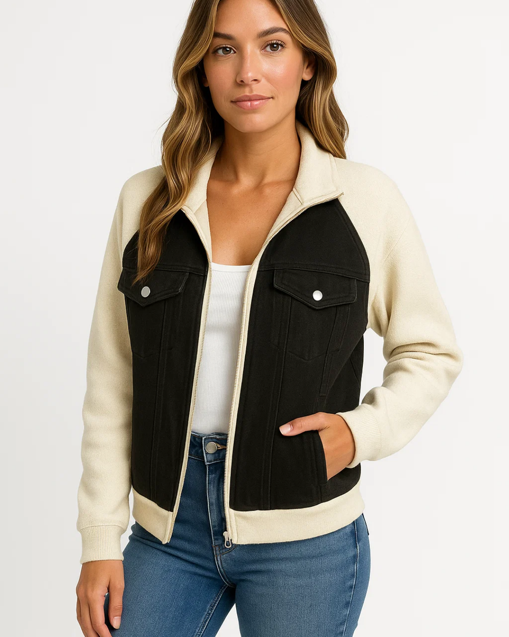 Women's Modern Denim Jacket with Button Fastening