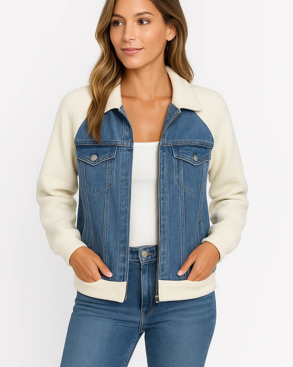 Women's Modern Denim Jacket with Button Fastening