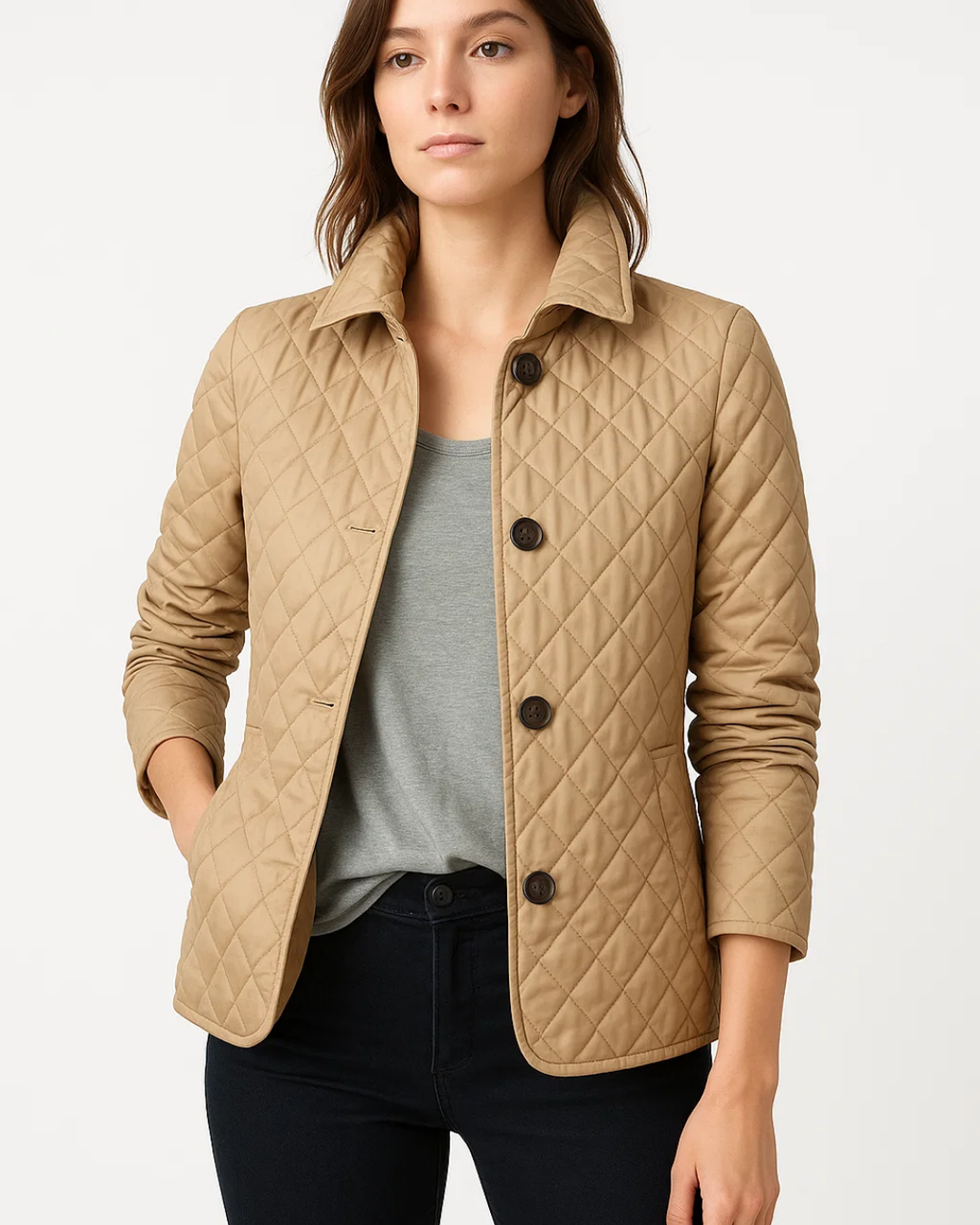 Women's Quilted Jacket with Button Closure