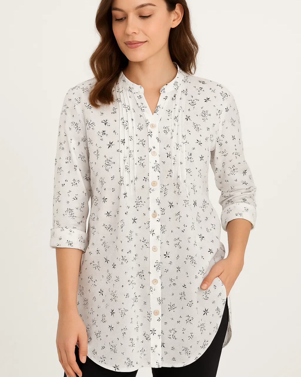 Women's Relaxed Floral Blouse With Short Sleeves