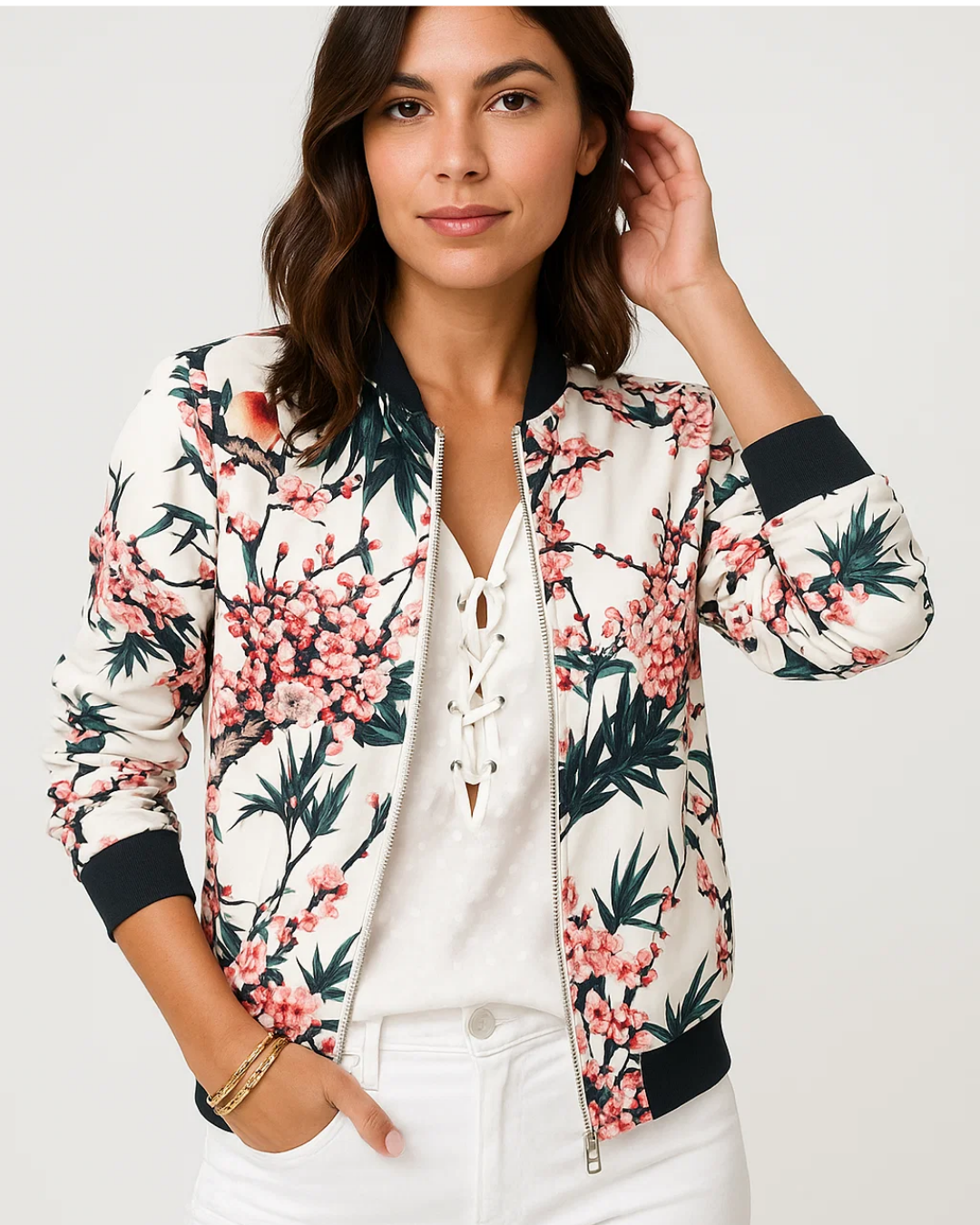 Women's Stylish Floral Bomber Jacket