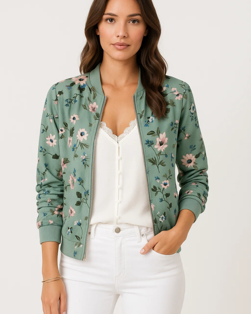Women's Stylish Floral Bomber Jacket