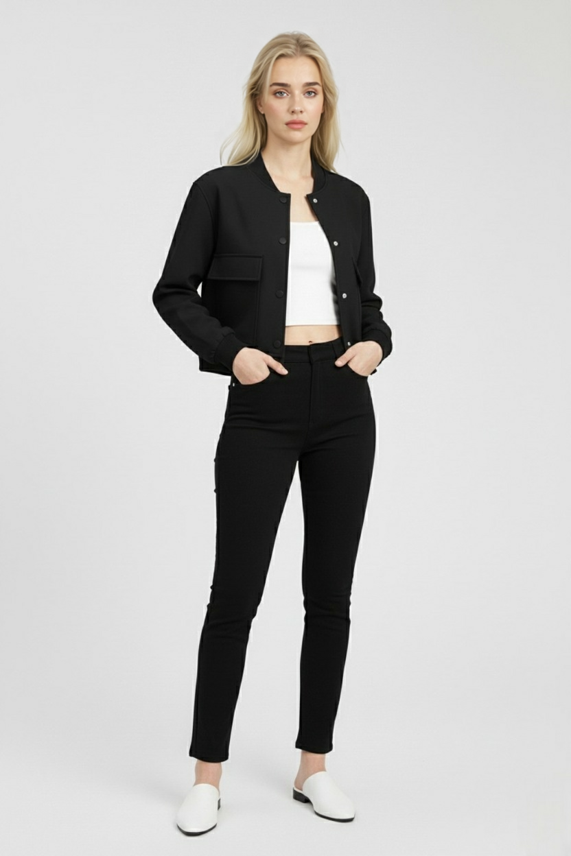 Women's Elegant Bomber Jacket - Black