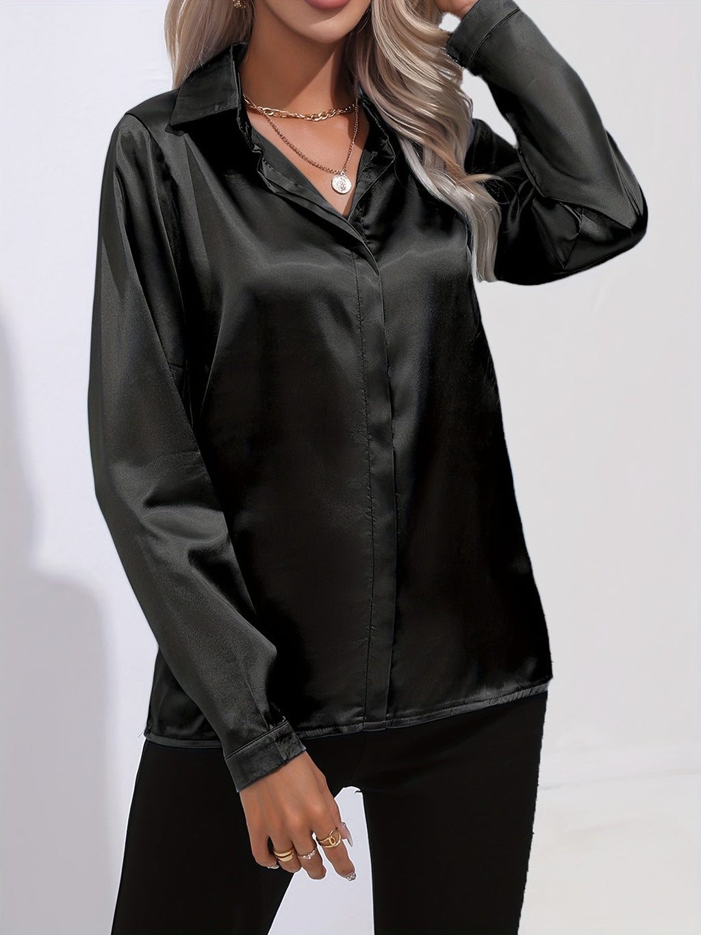 Mira | Women's Satin Long Sleeve Blouse