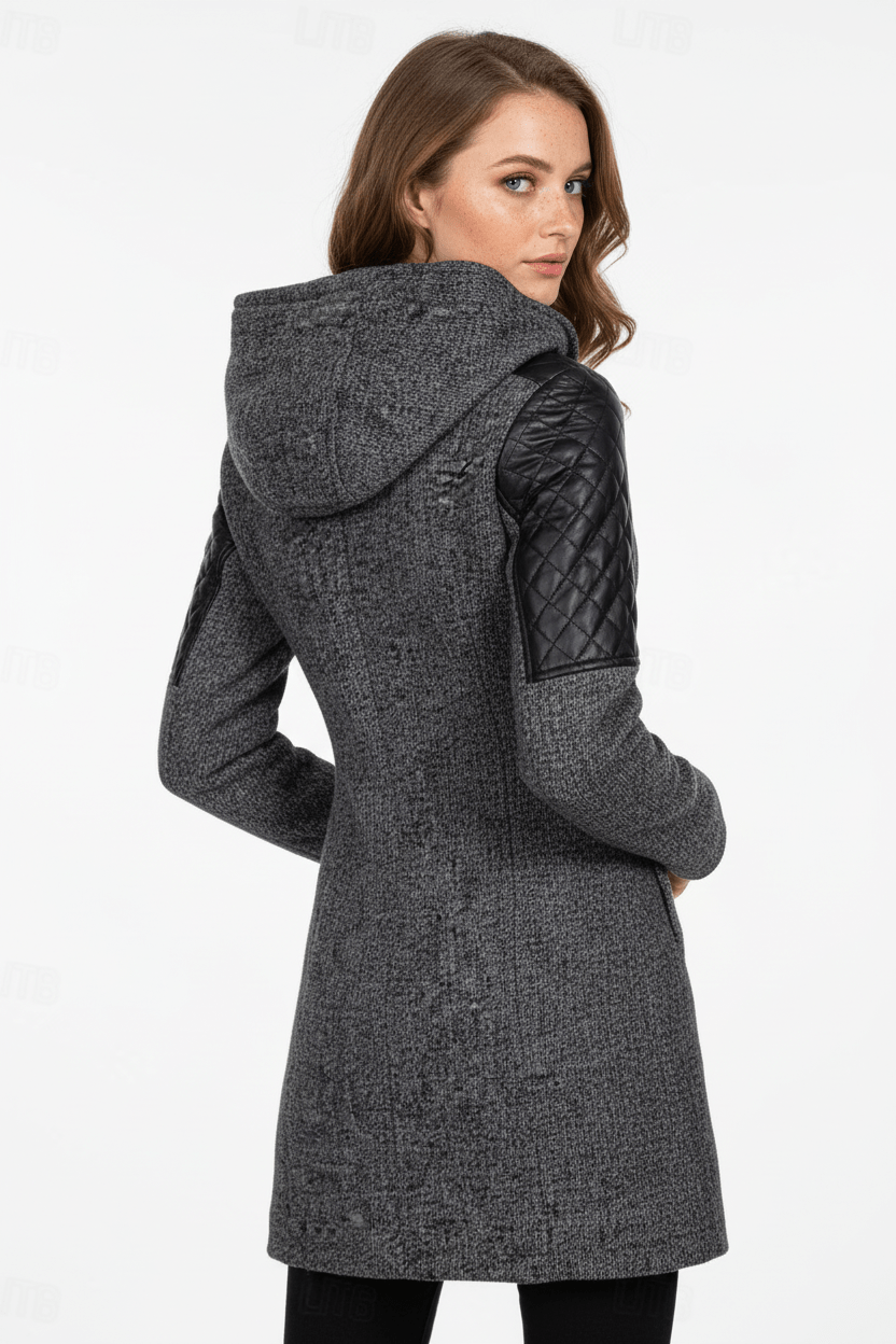 Annabel – Women’s Tailored Jacket with Quilted Sleeves & Asymmetrical Zip Hooded Design