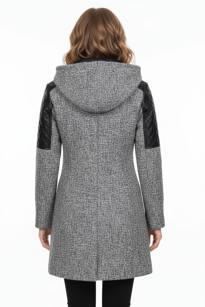 Annabel – Women’s Tailored Jacket with Quilted Sleeves & Asymmetrical Zip Hooded Design