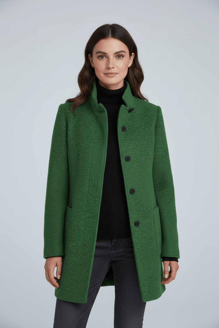 Elara – Women’s Wool Blend Coat with Stand Collar and Pockets