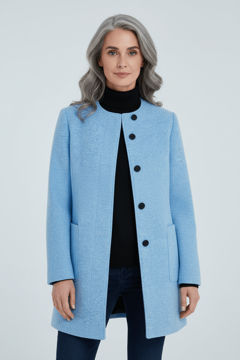 Elara – Women’s Wool Blend Coat with Stand Collar and Pockets