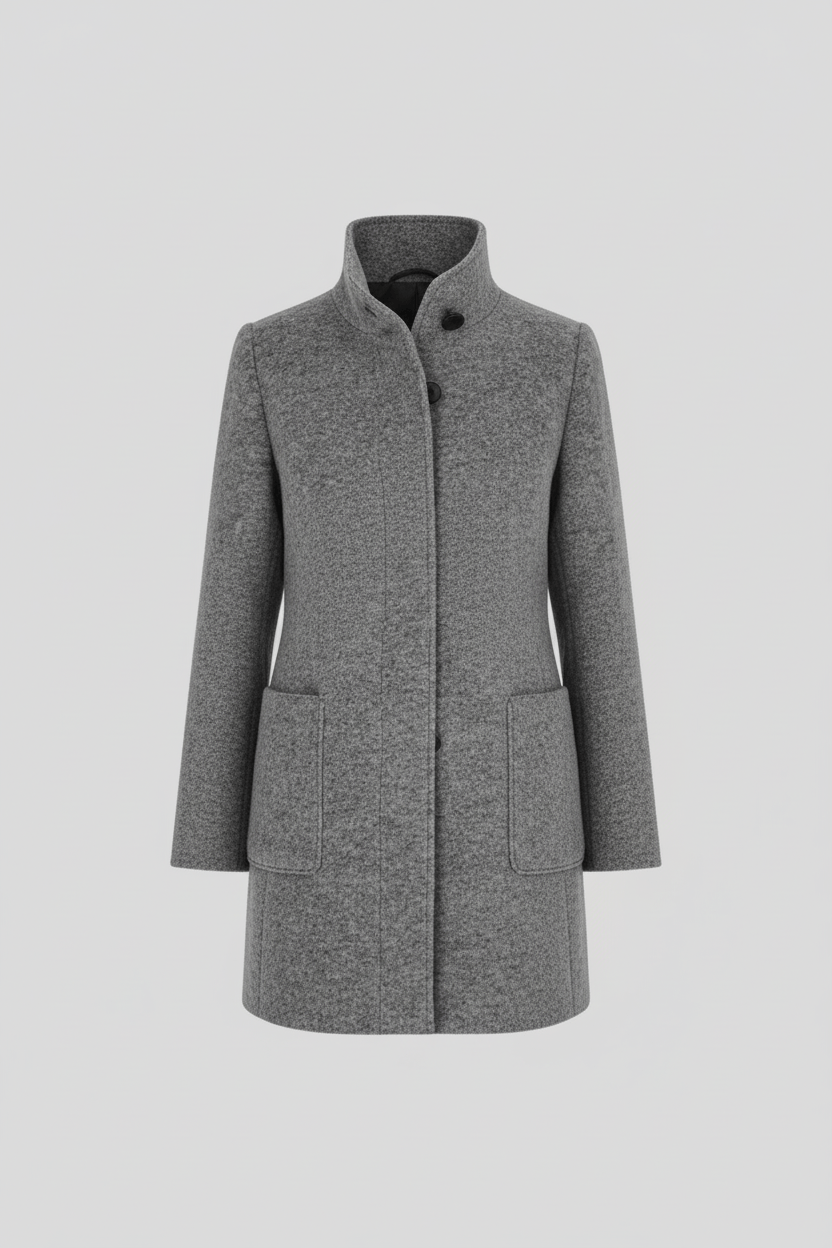 Elara – Women’s Wool Blend Coat with Stand Collar and Pockets
