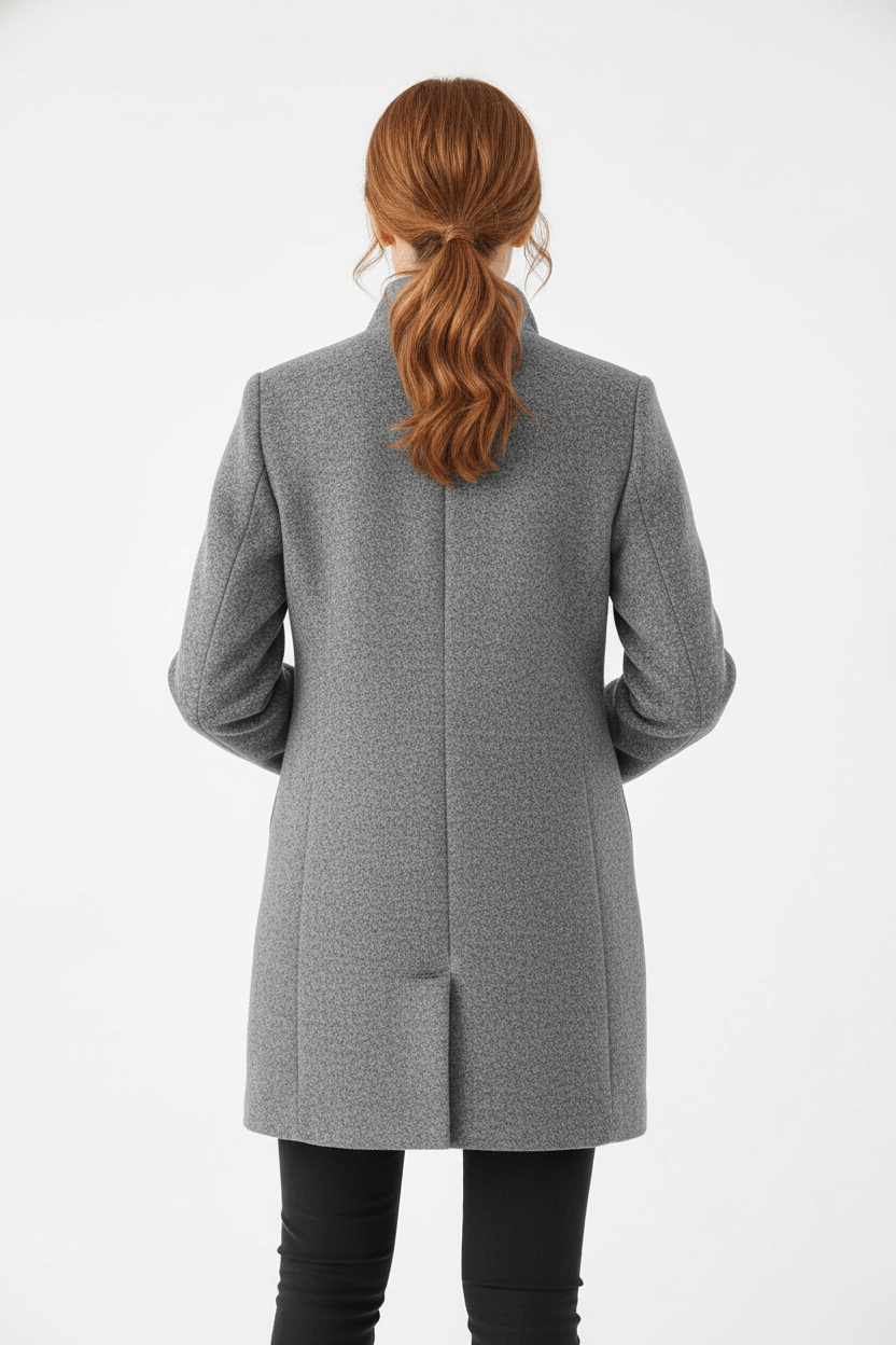Elara – Women’s Wool Blend Coat with Stand Collar and Pockets