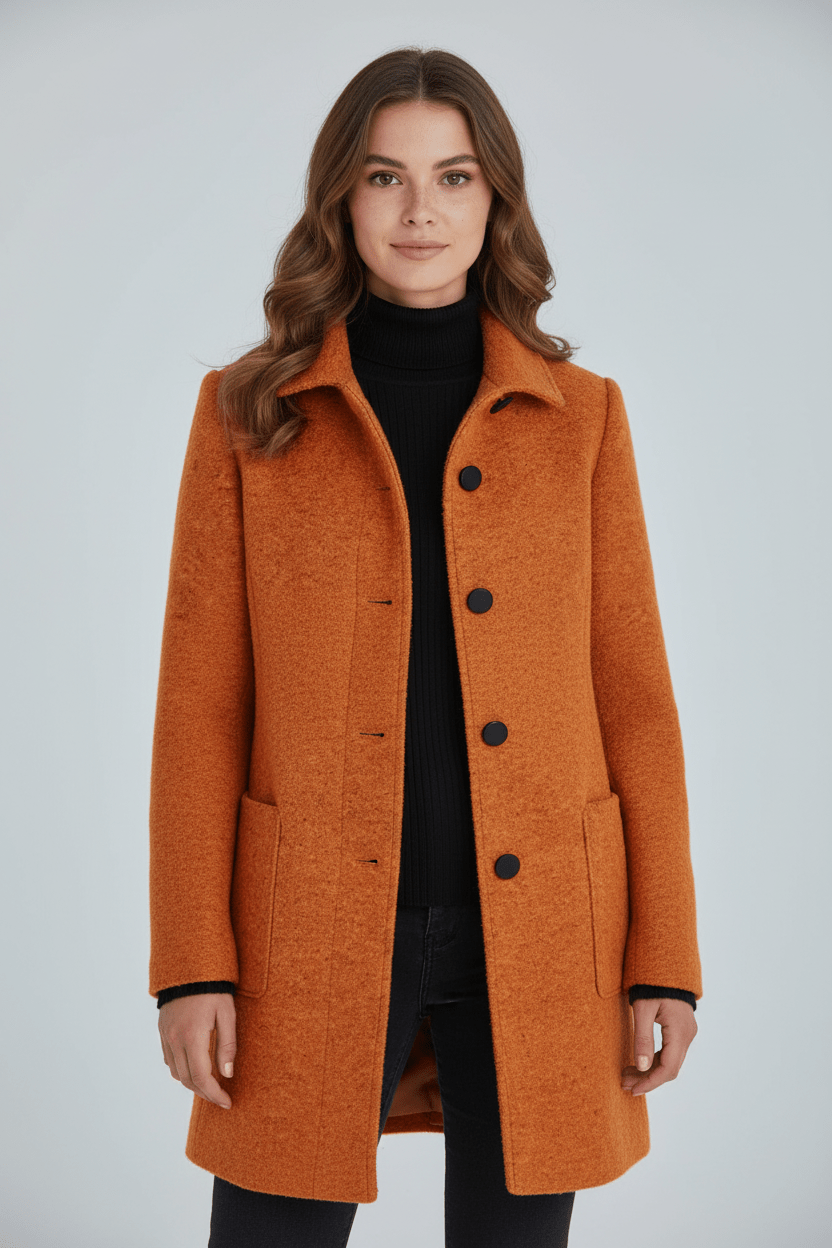 Elara – Women’s Wool Blend Coat with Stand Collar and Pockets