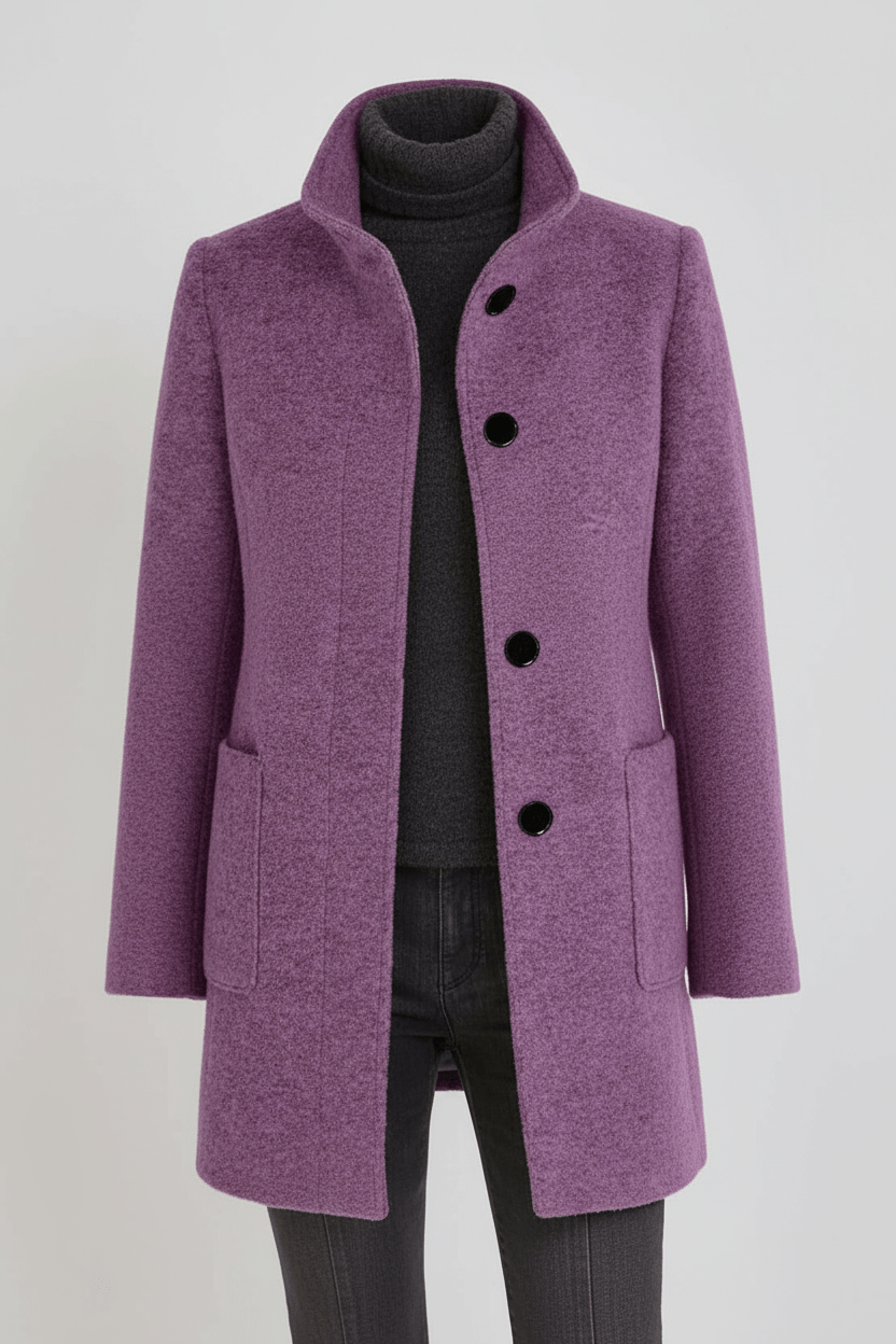 Elara – Women’s Wool Blend Coat with Stand Collar and Pockets