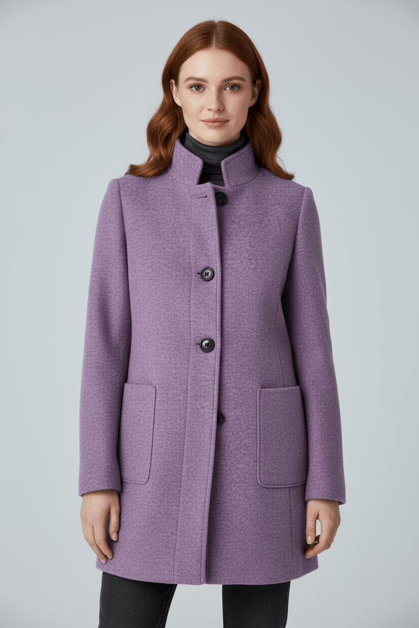 Elara – Women’s Wool Blend Coat with Stand Collar and Pockets