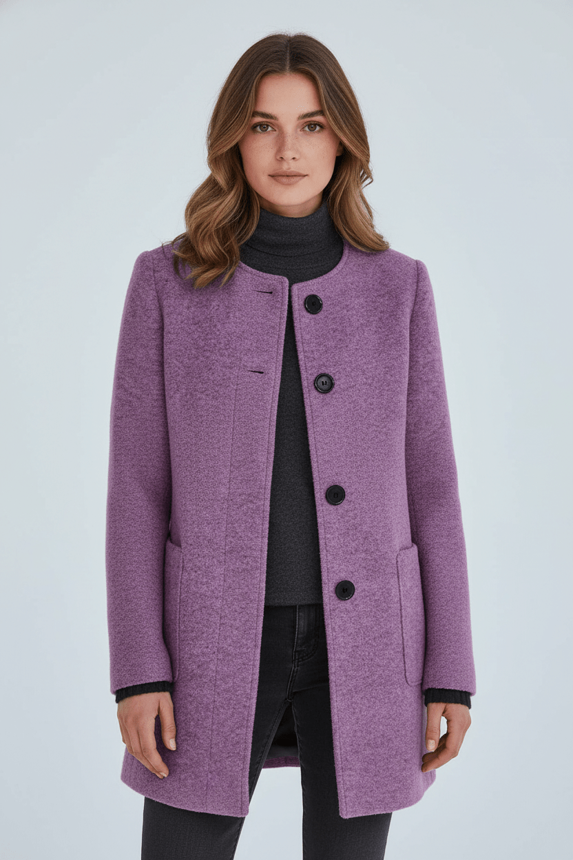 Elara – Women’s Wool Blend Coat with Stand Collar and Pockets