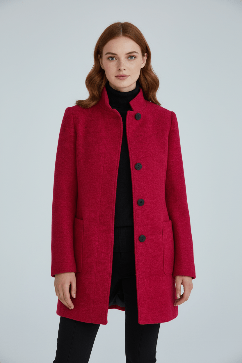 Elara – Women’s Wool Blend Coat with Stand Collar and Pockets
