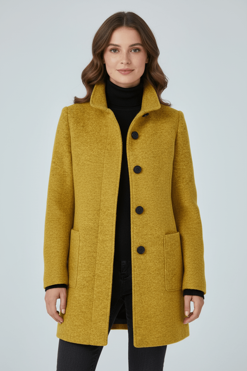 Elara – Women’s Wool Blend Coat with Stand Collar and Pockets