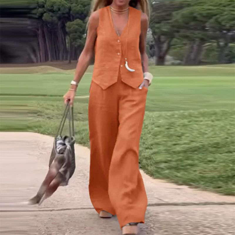 Eloise | Women's Linen Vest and Pants Outfit Set