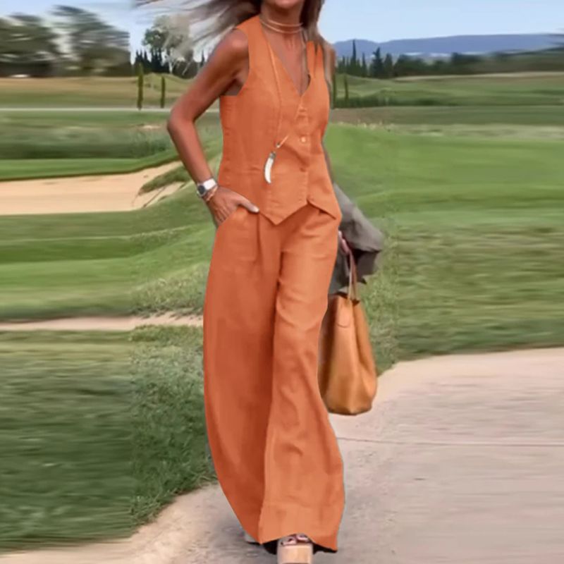Eloise | Women's Linen Vest and Pants Outfit Set