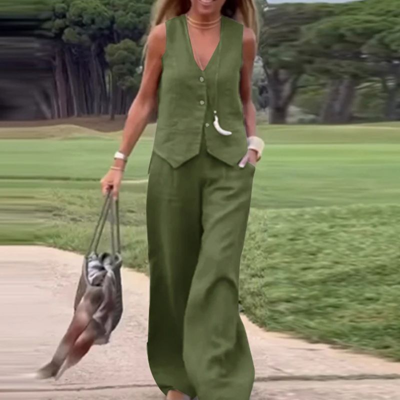 Eloise | Women's Linen Vest and Pants Outfit Set